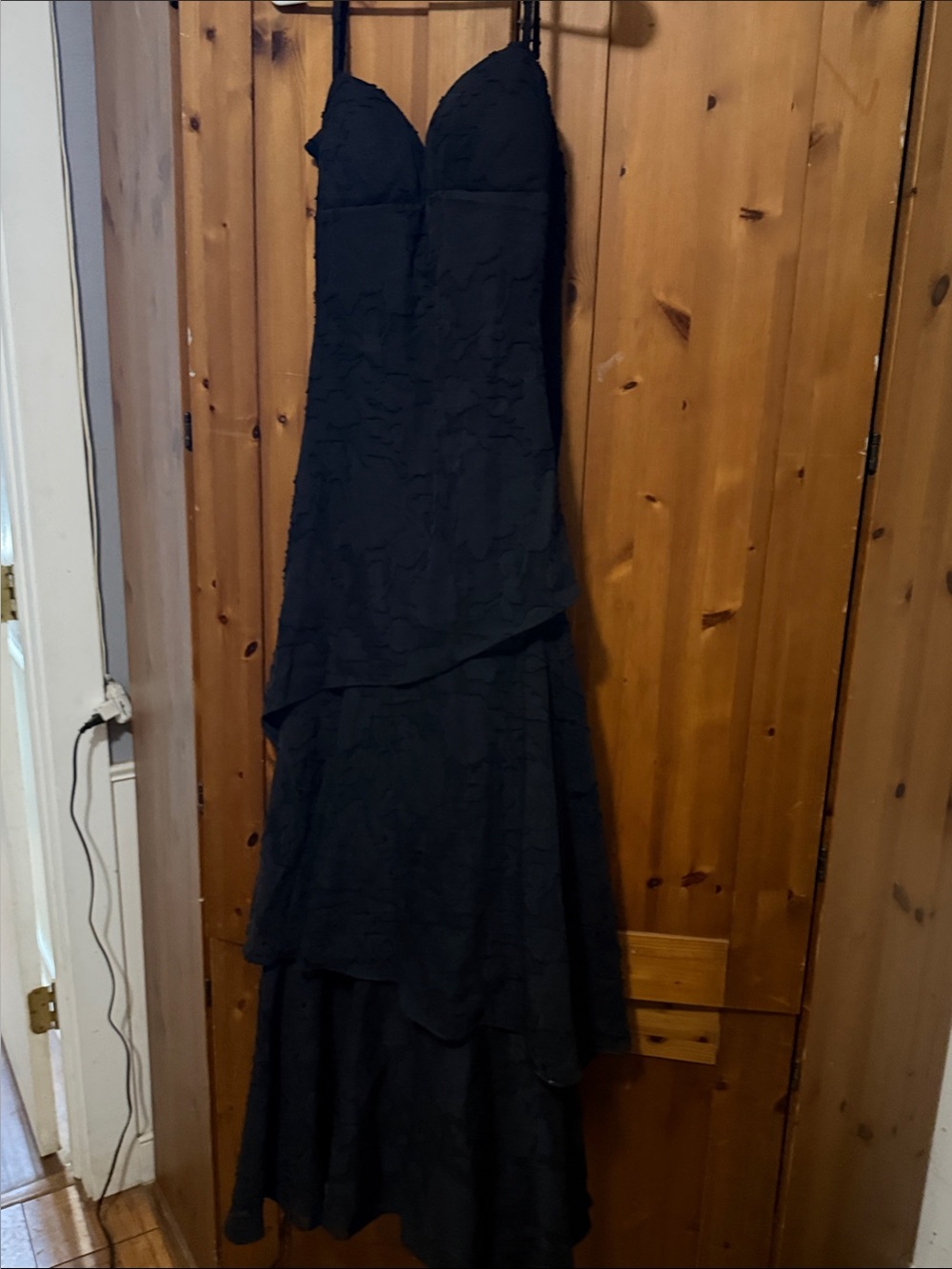 Strapless Black Tiered Evening Gown